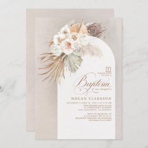 Invitation Fleurs blanches et Pampas Grass Boho Baptême