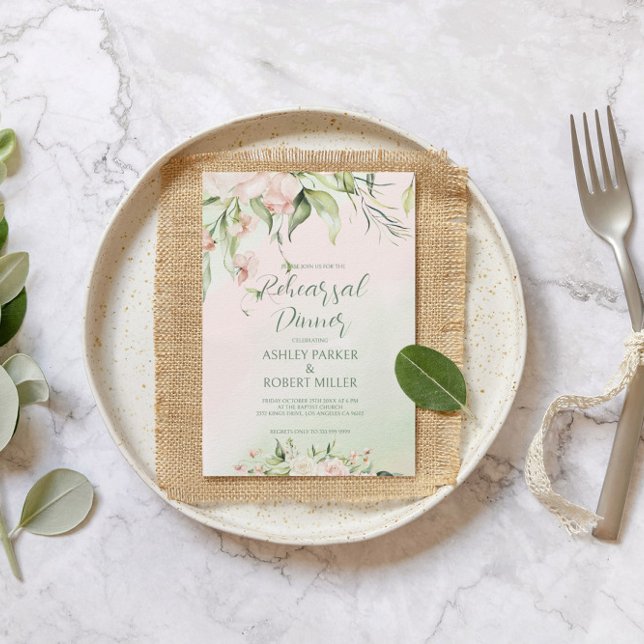 Invitation Fleurs blanches et roses Répétition Dîner Invitati (Créateur téléchargé)