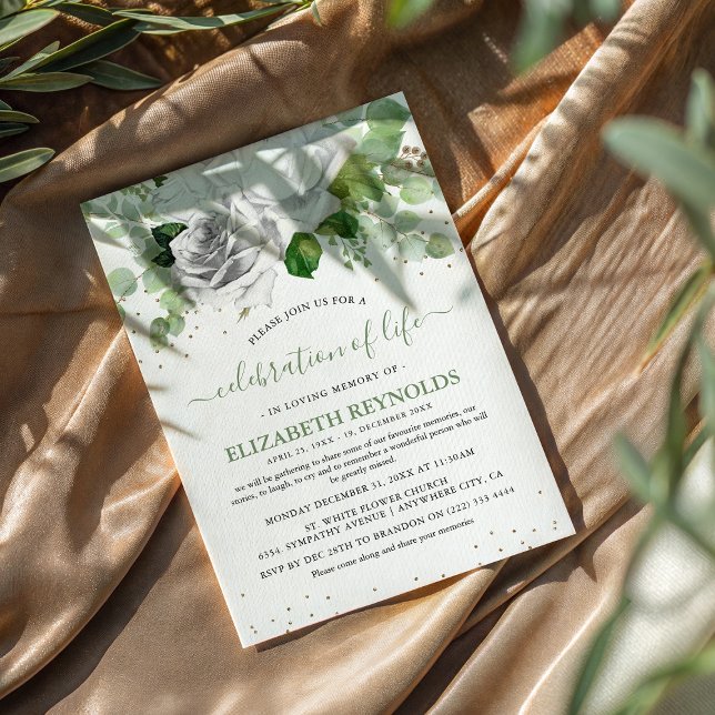Invitation Fleurs blanches et verdure Célébration de la vie (Créateur téléchargé)