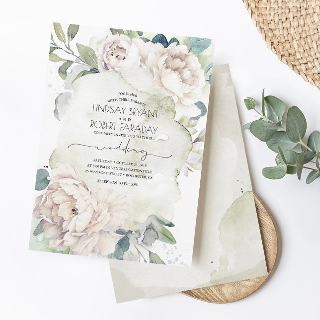 Invitation Fleurs blanches et verdure Elégant mariage vintage (Créateur téléchargé)