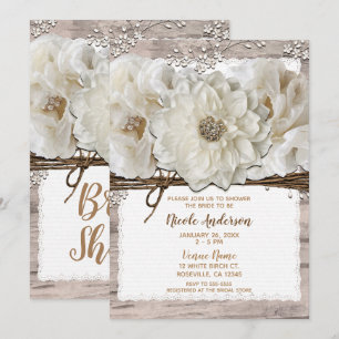 Invitation Fleurs blanches & Fête de mariage rustique glamour
