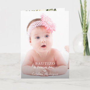 Invitation Fleurs blanches Fille Photo 1er Anniversaire Baptê