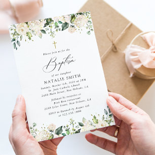 Invitation Fleurs Blanches, Fleurs Crème, Bohème, Baptême Flo