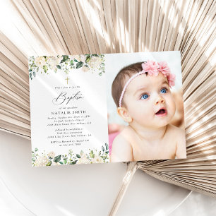 Invitation Fleurs blanches, Fleurs crème, Bohème, Baptême flo