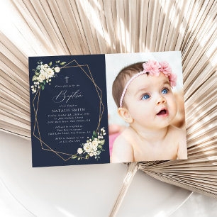 Invitation Fleurs blanches, Fleurs crème, Bohème, Baptême flo