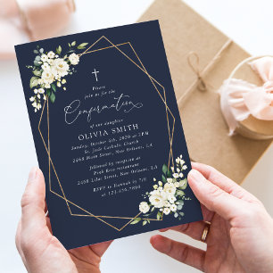 Invitation Fleurs blanches, Fleurs crème, Bohème, Confirmatio