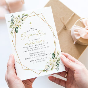 Invitation Fleurs blanches, Fleurs crème, Bohème, Confirmatio