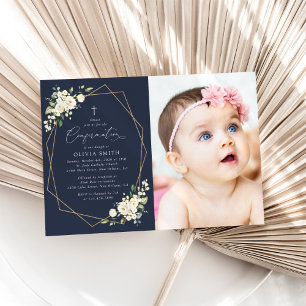 Invitation Fleurs blanches, Fleurs crème, Boho, Confirmation