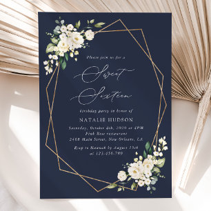 Invitation Fleurs blanches, Fleurs de crème, Boho, Sweet 16