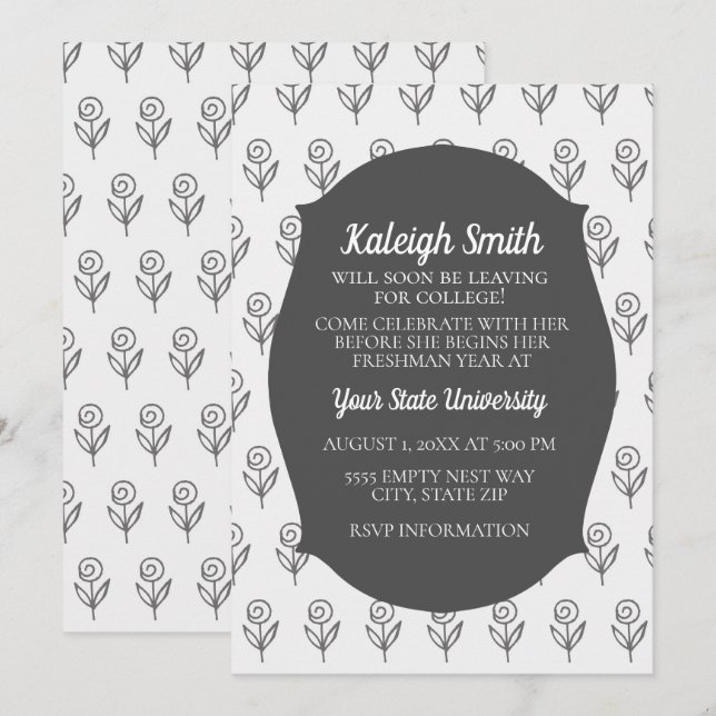 Invitation Fleurs blanches grises personnalisées Fête du tron (Devant / Derrière)