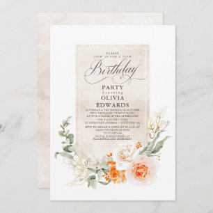 Invitation Fleurs blanches orange Elégant Boho Anniversaire