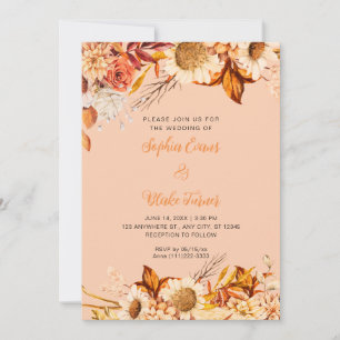 Invitation Fleurs blanches orange rustique Boho Orange Mariag
