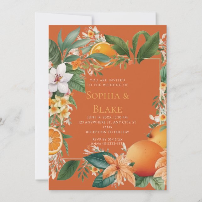 Invitation Fleurs blanches, oranges et verdure Mariage orange (Devant)
