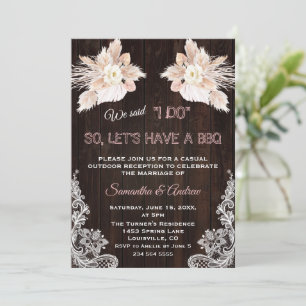 Invitation Fleurs blanches Pampas Dentelle en laiton I DO BBQ
