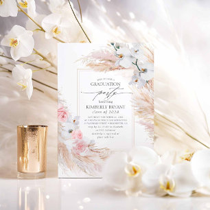 Invitation Fleurs blanches Pampas Grass Southern Graduation