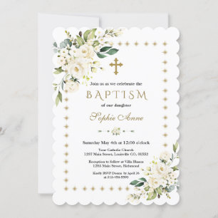 Invitation Fleurs blanches Parties scintillant d'or étincelle