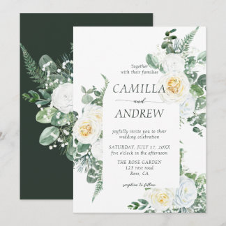 Invitation Fleurs blanches romantiques et Mariage de verdure