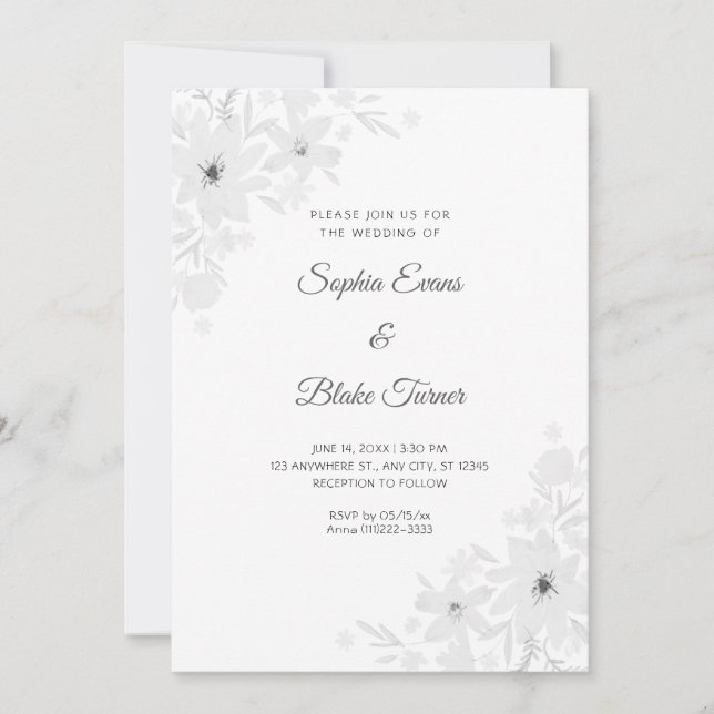 Invitation Fleurs blanches romantiques Mariage blanc floral (Devant)