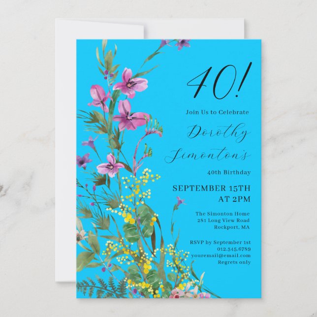 Invitation Fleurs blanches rose exotique 40e anniversaire (Devant)