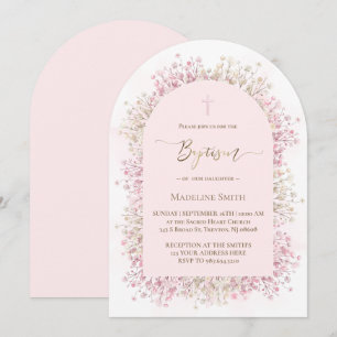 Invitation fleurs blanches roses aquarelle Baptême