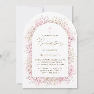 Invitation fleurs blanches roses aquarelle Confirmation