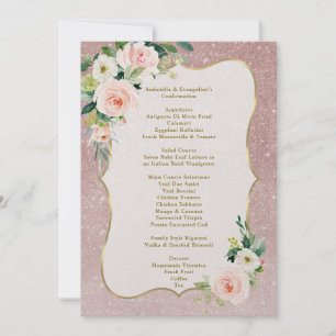 Invitation Fleurs blanches roses Gold Girl Menu Confirmation