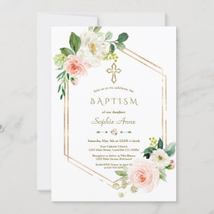 Invitation Fleurs blanches roses modernes Fleur de fleurs Cro