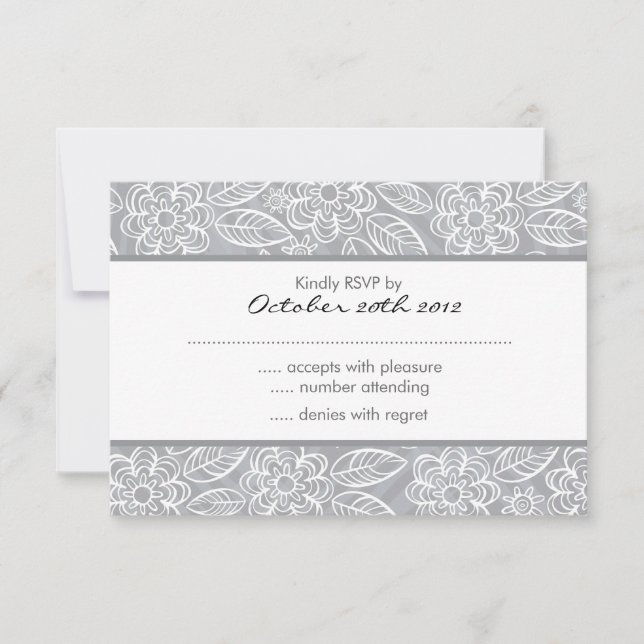 Invitation fleurs blanches sur motif gris RSVP (Devant)