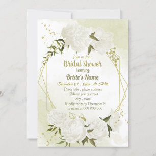 Invitation fleurs blanches verdure douche nuptiale géométriqu