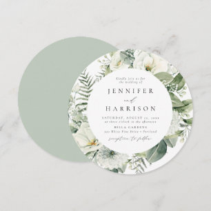 Invitation Fleurs blanches vertes et Mariage du cercle verdoy