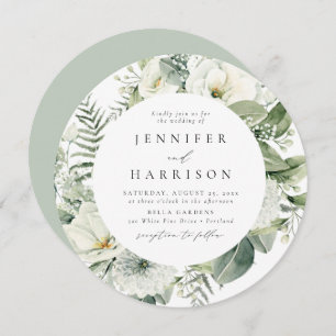 Invitation Fleurs blanches vertes et Mariage du cercle verdoy