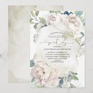 Invitation Fleurs blanches vintages Élégante Partie d'engagem