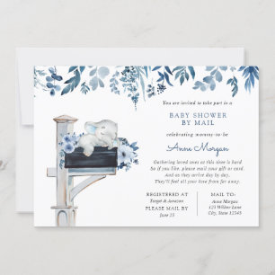 Invitation Fleurs bleu éléphant Baby shower par courrier