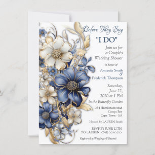 Invitation Fleurs Bleu et Blanc Arty Gold