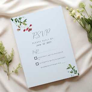 Invitation Fleurs bleu pastel rose rouge vert RSVP