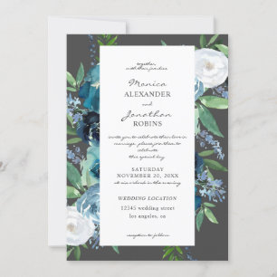 Invitation Fleurs Bleu Poussiéreux 2 Mariage Gris