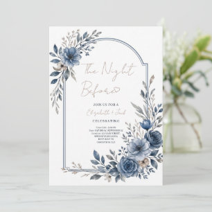 Invitation Fleurs Bleu Poussiéreux la Nuit Avant le Dîner de