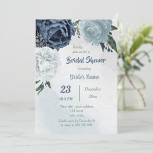 Invitation fleurs bleues blanches verdure douche nuptiale
