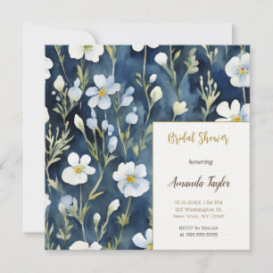 Invitation Fleurs Bleues Blancs Aquarelle Fête des mariées ch