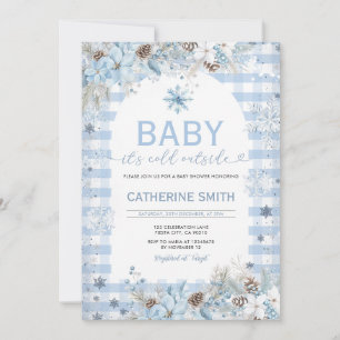 Invitation Fleurs bleues d'hiver Baby Shower Flocons de neig