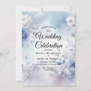 Invitation Fleurs bleues douces et Mariage de purée