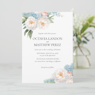 Invitation Fleurs bleues douces et roses classique QR CODE RS