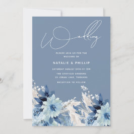 Invitation Fleurs bleues Dusty modernes Belle Mariage