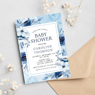 Invitation Fleurs Bleues Élégantes C'Est Un Baby shower Garço