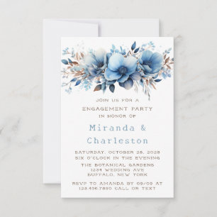 Invitation Fleurs bleues et blanches chic pour la fête de fia
