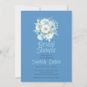 Invitation Fleurs bleues et blanches Fête des mariées bleue