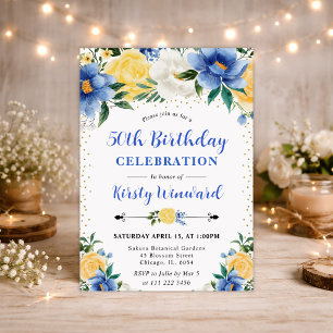 Invitation Fleurs Bleues et Jaunes à l'Aquarelle 50e Annivers