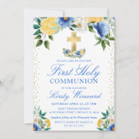 Fleurs bleues et jaunes Première Sainte Communion