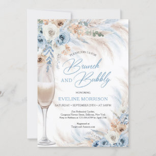 Invitation Fleurs bleues et pampas brunch et mousseux