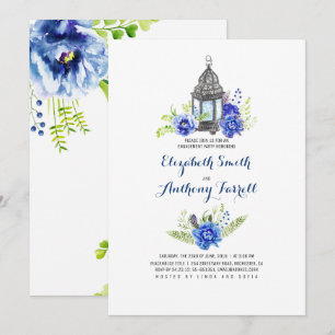 Invitation Fleurs bleues Lanterne Aquarelle Partie d'engageme